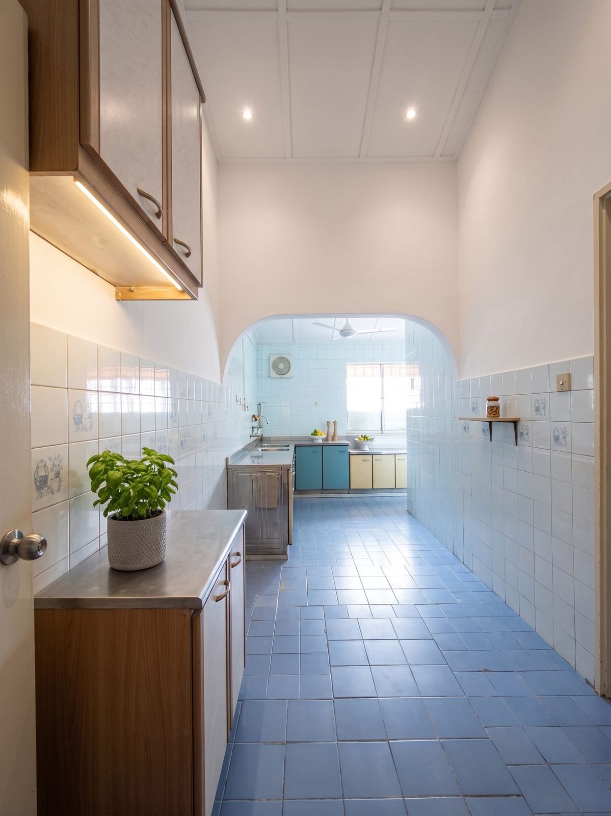 Extended dry kitchen with cabinetry, opening through an archway to the original wet kitchen, Jalan PJS 7/15B, Bandar Sunway